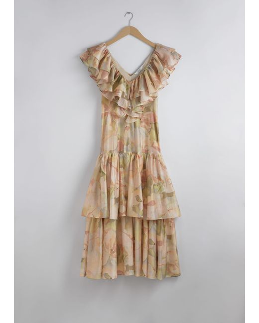 & Other Stories Natural Cascading Ruffle Maxi Dress