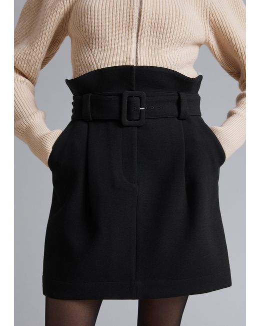 & Other Stories Black Paperbag Waist Mini Skirt