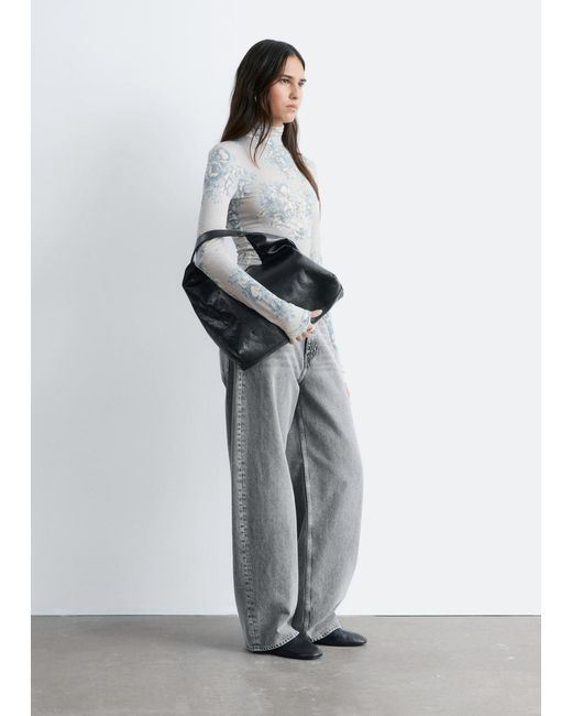& Other Stories Gray Floral-Patterned Turtleneck Top