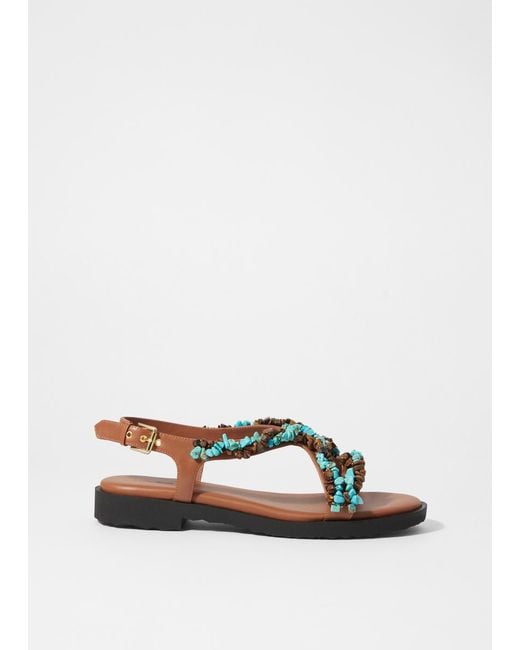 & Other Stories Natural Beaded Leather Sandals