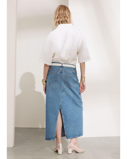 & Other Stories Blue Denim Midi Skirt