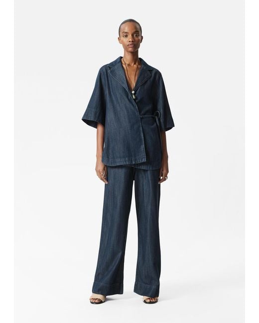 & Other Stories Blue Denim Wrap Shirt