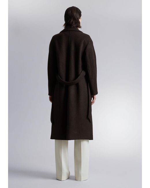 & Other Stories Brown Voluminous Belted Wool Coat