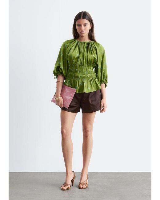 & Other Stories Green Smocked Blouse