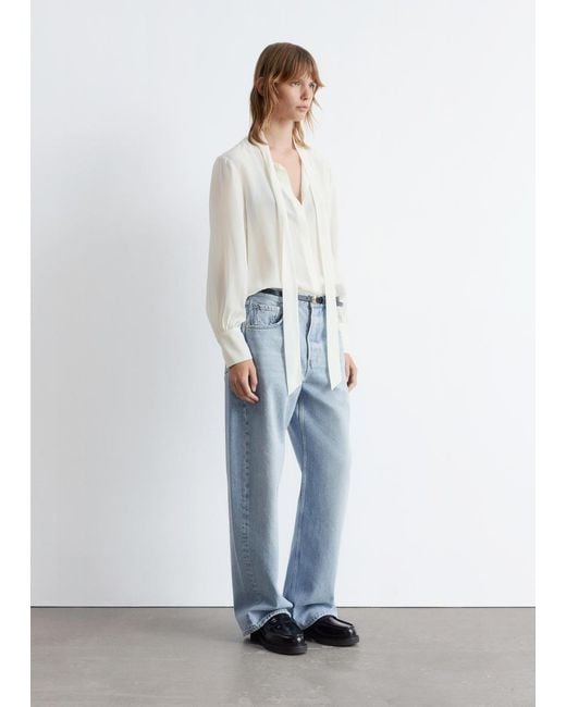 & Other Stories White Tie-Neck Silk Blouse