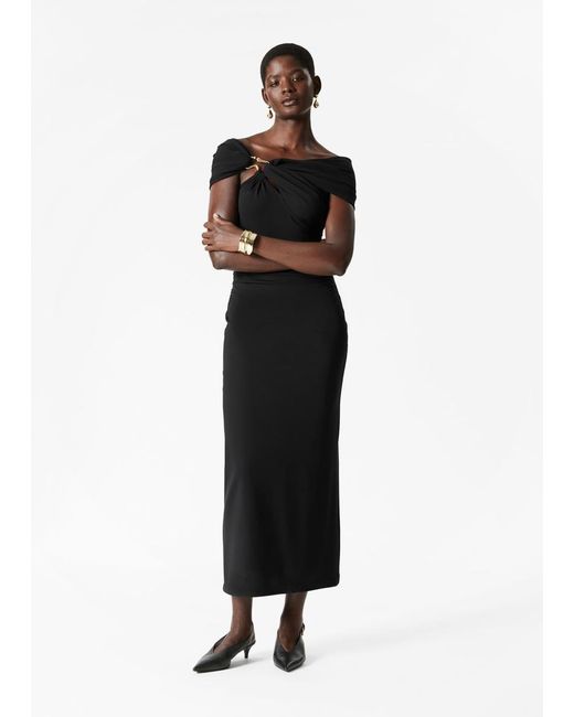 & Other Stories Black Schulterfreies Maxikleid