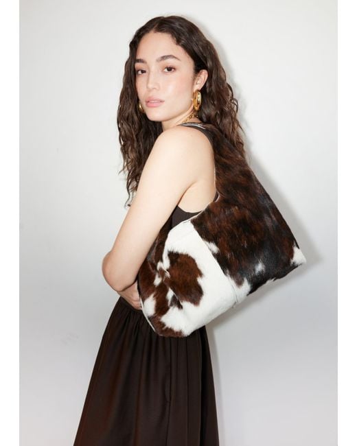 & Other Stories White Cow-Print Leather Tote