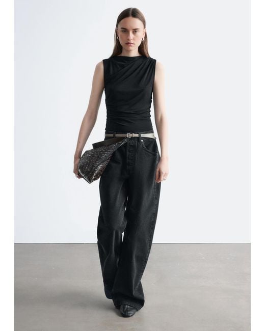 & Other Stories Black Draped Jersey Top