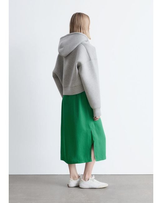 & Other Stories Green Cropped Scuba Zip-Up Hoodie
