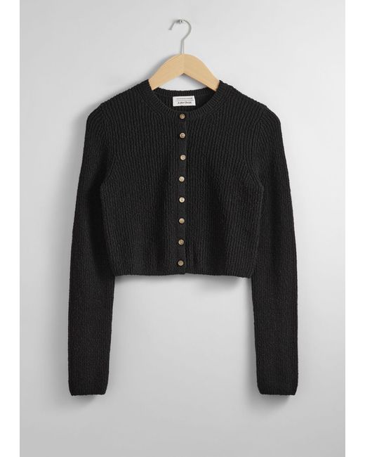 & Other Stories Black Cropped Rib-knit Cardigan