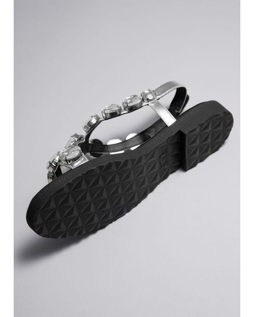 & Other Stories Gray Crystal-embellished Leather Sandals