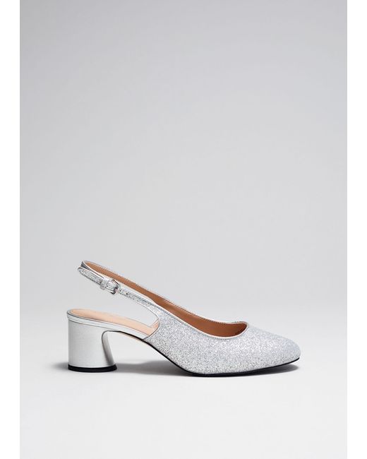 & Other Stories White Block-heel Leather Slingback Pumps
