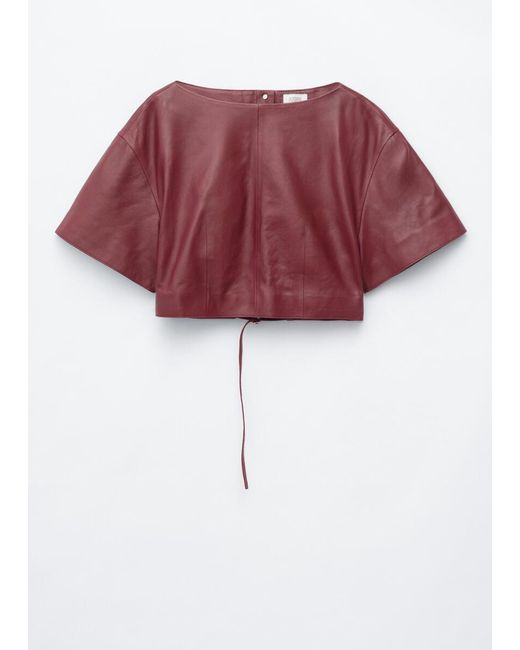 & Other Stories Red Tie-Back Leather Top
