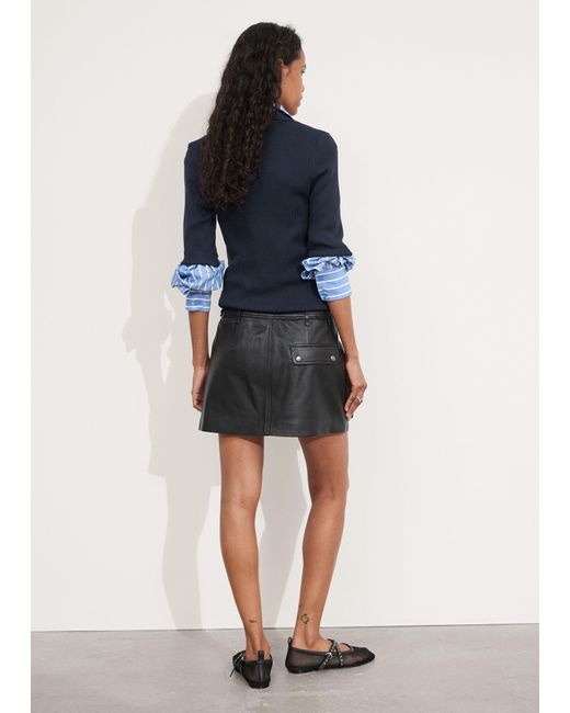 & Other Stories Black Utility Leather Mini Skirt