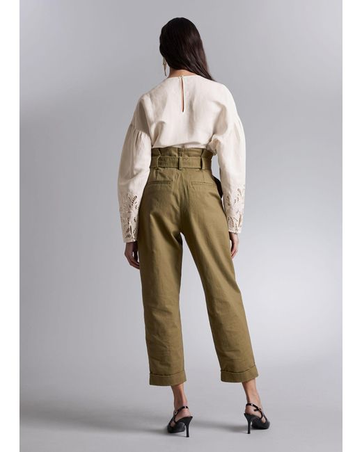 & Other Stories Green Cropped Paperbag Trousers