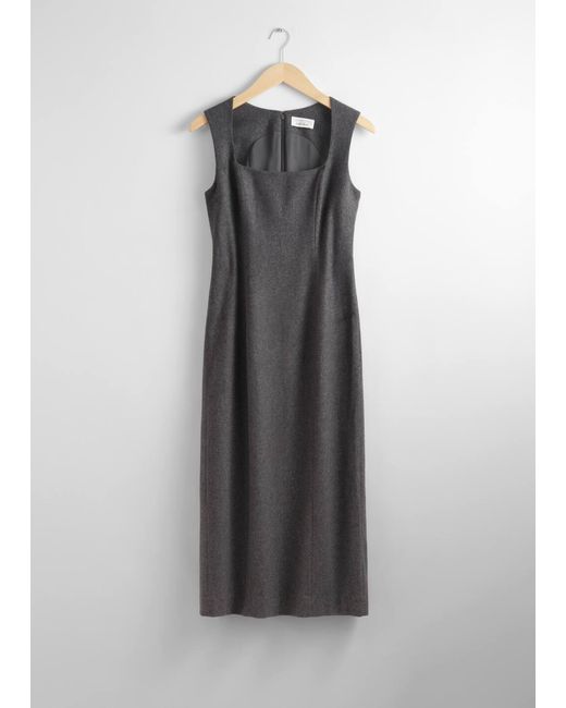 & Other Stories Gray Sleeveless Wool Midi Dress