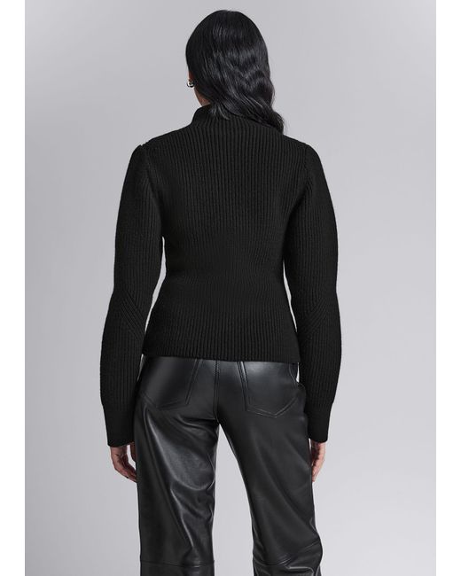 & Other Stories Black Knitted Zip Cardigan