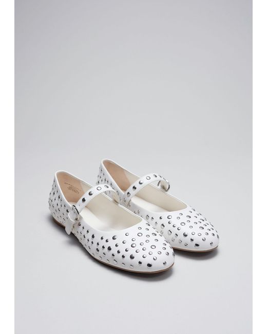 & Other Stories White Studded Leather Ballet Flats