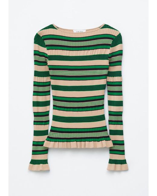 & Other Stories Green Long-Sleeve Ribbed Top