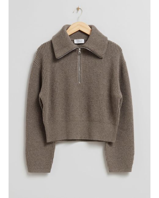 & Other Stories Gray Half-zip Knit Sweater