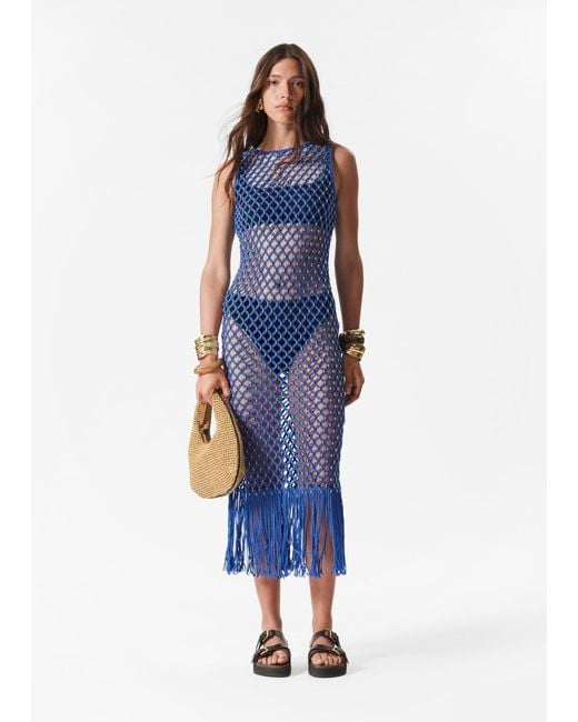 & Other Stories Blue Open-Knit Midi Dress