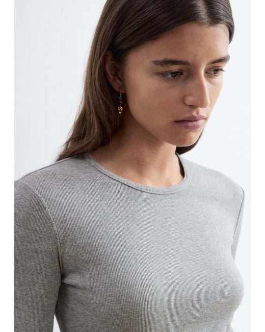 & Other Stories Gray Ribbed Long-Sleeve Top