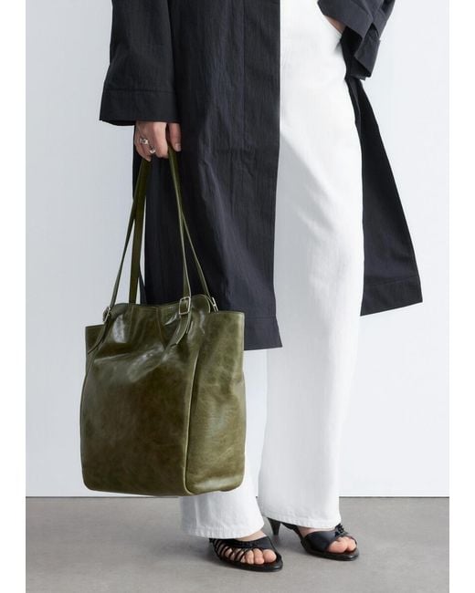 & Other Stories Blue Buckle-Strap Leather Tote