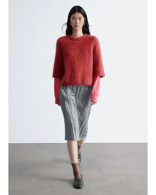 & Other Stories Red Knee-Length Crêpe Skirt