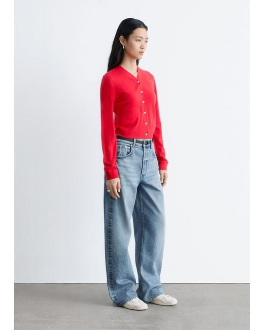 & Other Stories Red Cropped Cashmere Cardigan