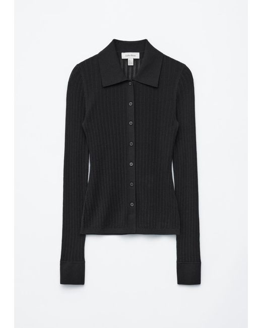 & Other Stories Black Pointelle Rib Polo Shirt