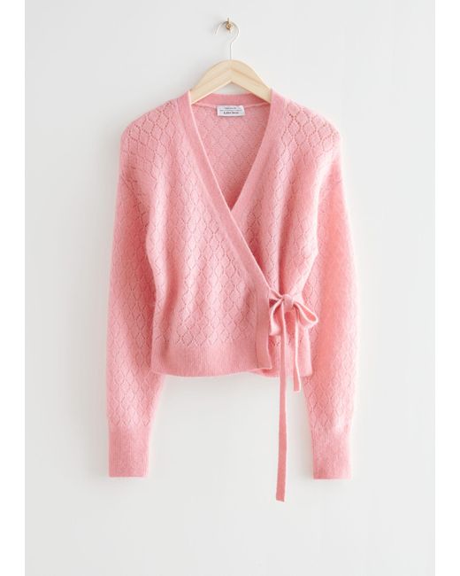 & Other Stories Pink Pointelle Knit Wrap Cardigan