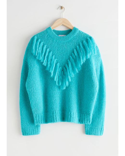 & Other Stories Blue Fringe Knit Sweater