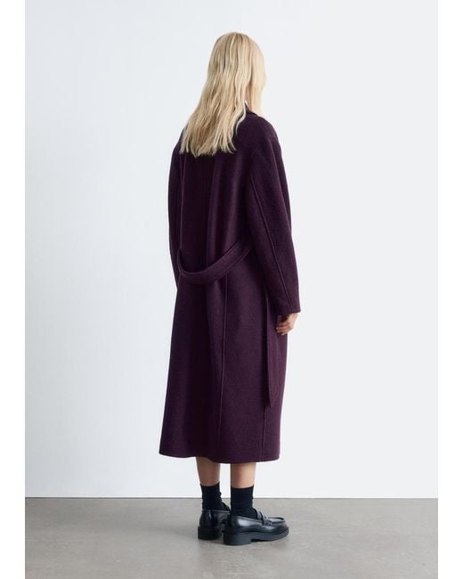 & Other Stories Purple Voluminous Belted Wool Coat