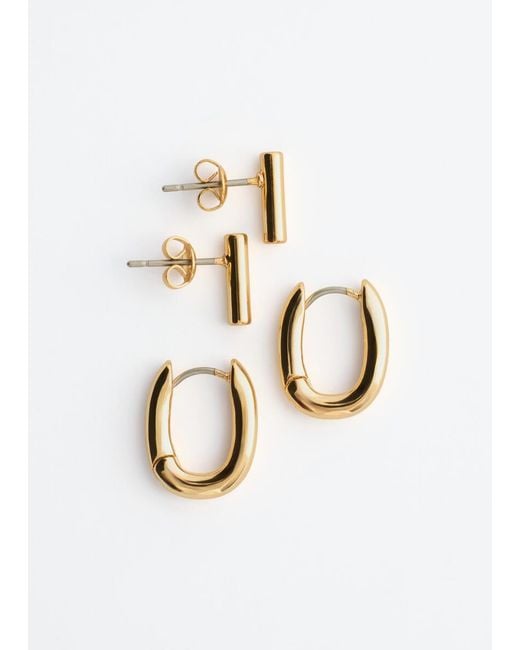 & Other Stories Black Polished Brass Earring Set