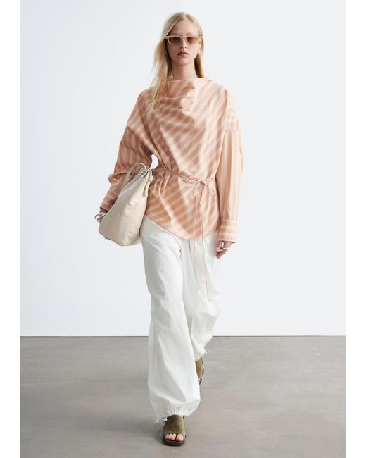 & Other Stories Natural Striped Cowl-Neck Blouse