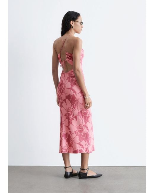 & Other Stories Pink Satin Slip Midi Dress