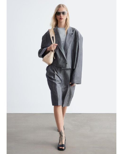 & Other Stories Gray Cropped Oversized Blazer
