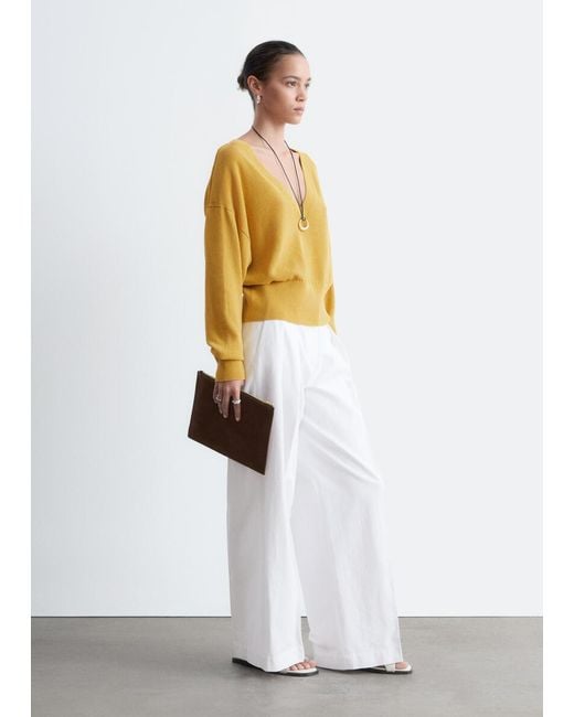 & Other Stories Yellow V-Neck Cotton Jumper