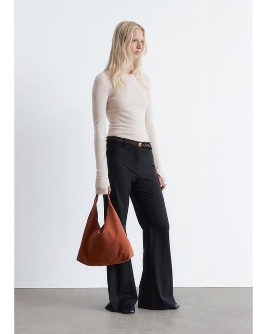 & Other Stories Black Flared Wool Trousers