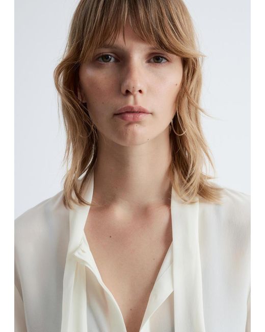 & Other Stories White Tie-Neck Silk Blouse