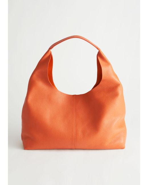 & Other Stories Orange Grainy Leather Tote Bag