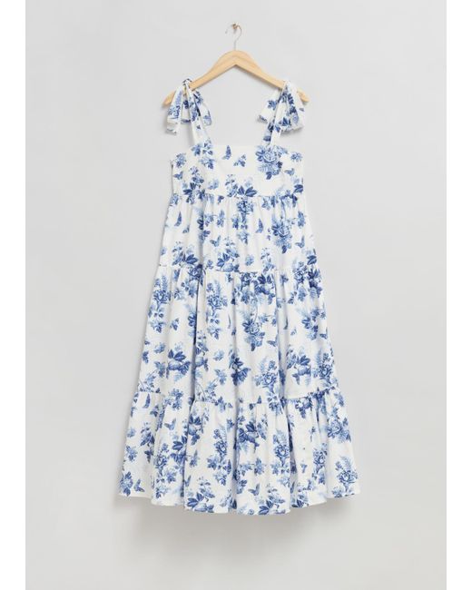 & Other Stories Blue Tiered Babydoll Midi Dress