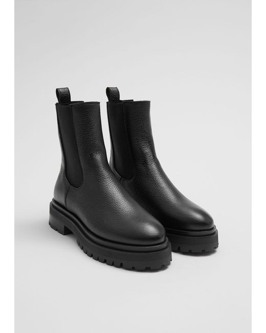 & Other Stories Black Lined Chunky Chelsea Leather Boots