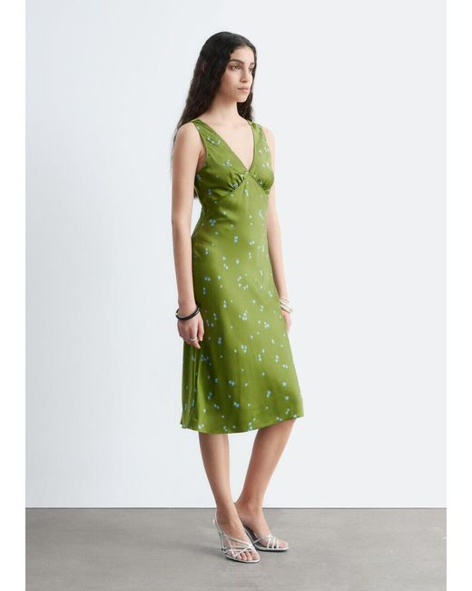 & Other Stories Green V-Neck Slip Midi Dress