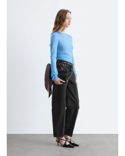 & Other Stories Blue Fine-Knit Sheer Top
