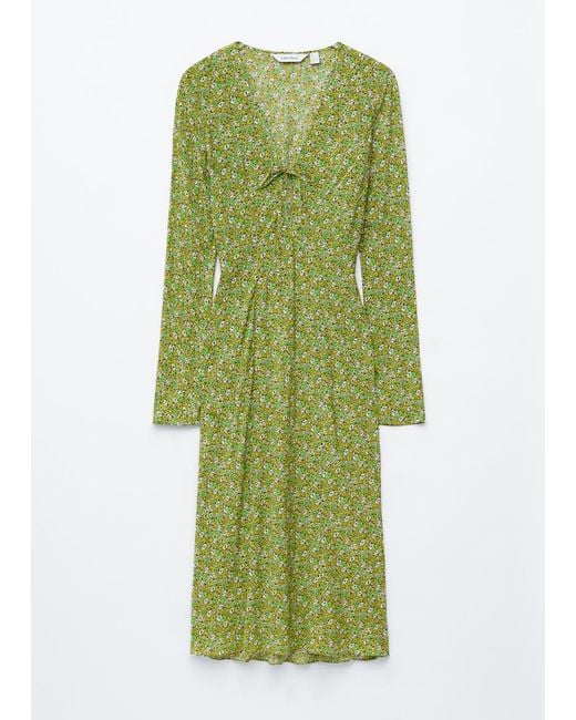 & Other Stories Green Floral V-Neck Midi Dress