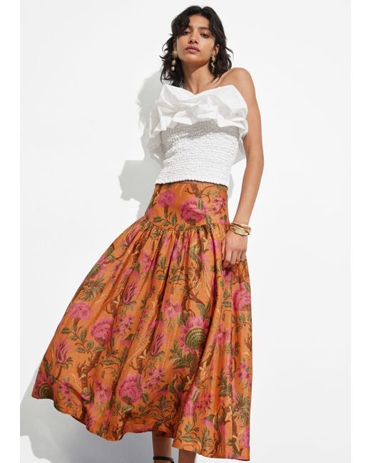 & Other Stories Orange A-line Midi Skirt