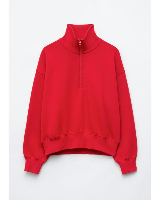 & Other Stories Red Half-Zip Cotton Sweatshirt