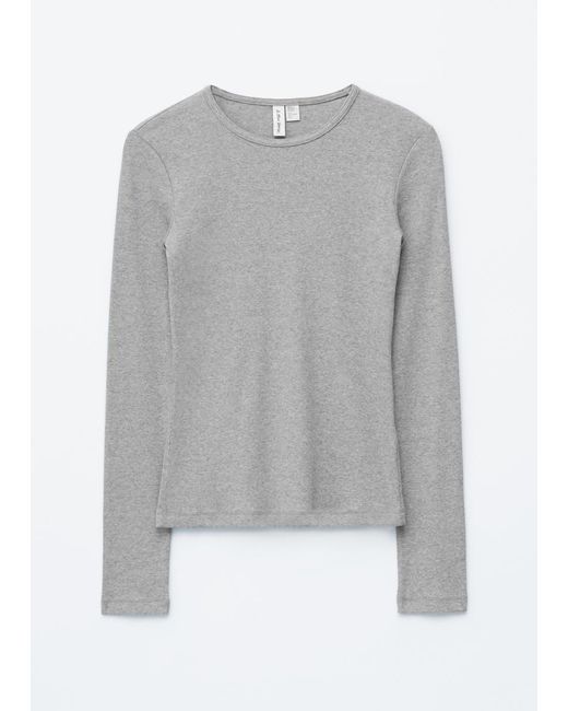 & Other Stories Gray Ribbed Long-Sleeve Top