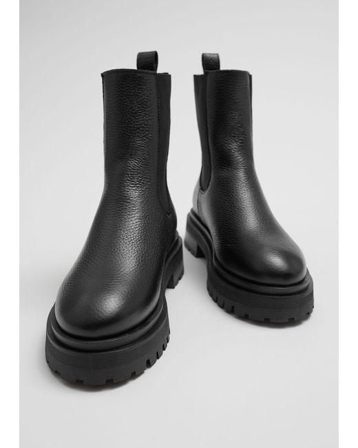 & Other Stories Black Lined Chunky Chelsea Leather Boots